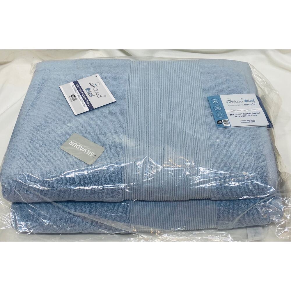 NWT Modern Threads 2-Pack Air Cloud Oversized Resort Bath Towels, Wedgewood Blue
